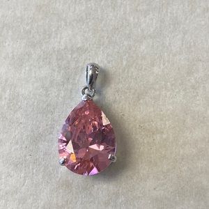 Sterling silver a large pink pear shaped cz pendant